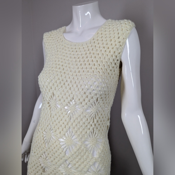 Handmade Crochet Tank Top Cream Boho Festival Sleeveless Shell Knit Pull - Picture 3 of 8